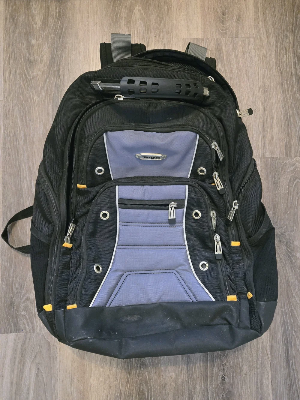 Targus Black and Gray Laptop Backpack with Yellow Accents